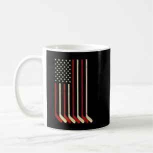 Hockey Goalie Gift USA Flag Hockey Stick Ice Hocke Coffee Mug