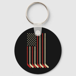 Hockey Goalie Gift Usa Flag Hockey Stick Ice Hocke Keychain