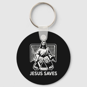 Hockey Goalie Goalkeeper Jesus Saves Christian Hoc Keychain