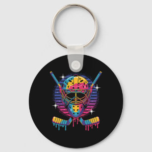 Hockey Goalie Mask Dripping Paint Vaporwave Drip H Keychain