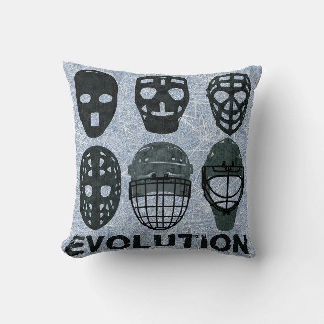 Hockey Goalie Mask Evolution Throw Pillow (Front)