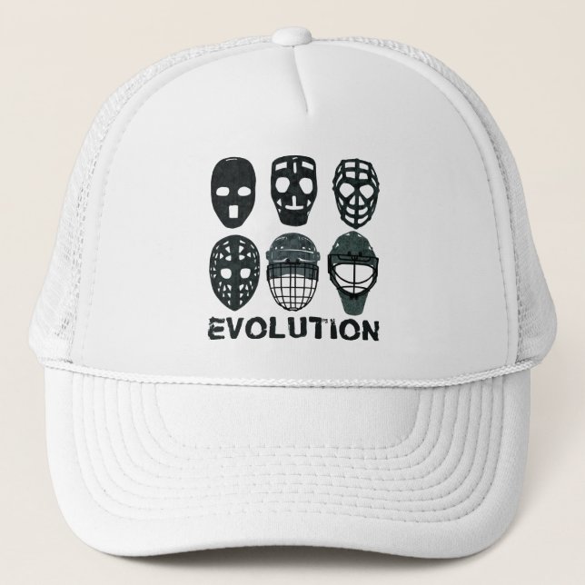 Hockey Goalie Mask Evolution Trucker Hat (Front)