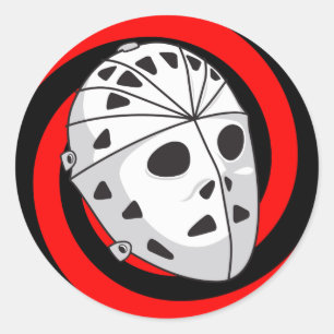 hockey goalie mask red black classic round sticker