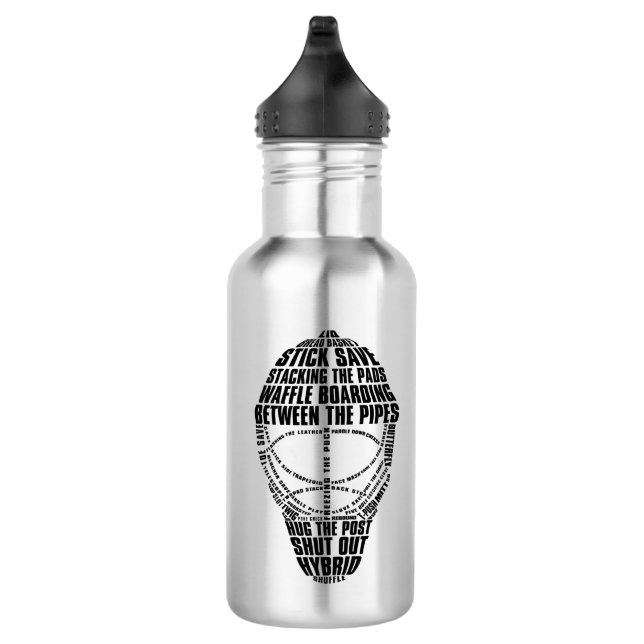 Hockey Goalie Mask Word Art Stainless Steel Water Bottle (Right)