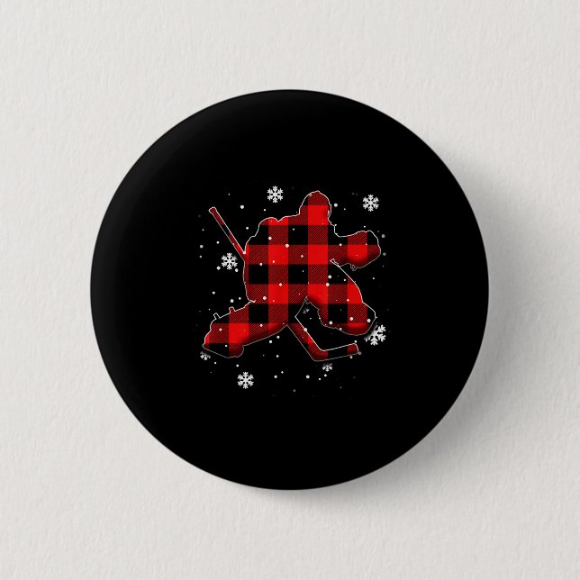 Hockey Goalie Plaid Christmas  Button (Front)
