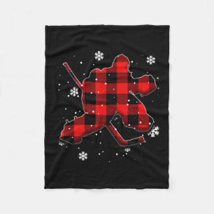 Hockey Goalie Plaid Christmas Fleece Blanket