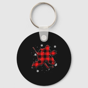 Hockey Goalie Plaid Christmas Keychain