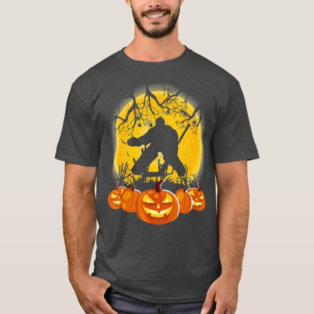 Hockey Goalie Pumpkin  Halloween T-Shirt (Front)