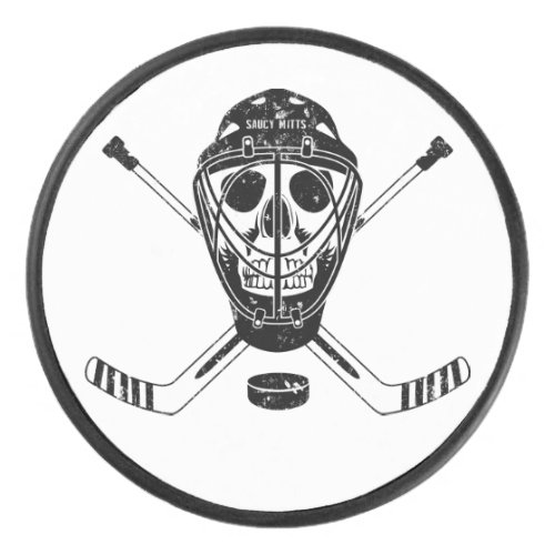 Hockey Goalie Skull and Sticks Hockey Puck