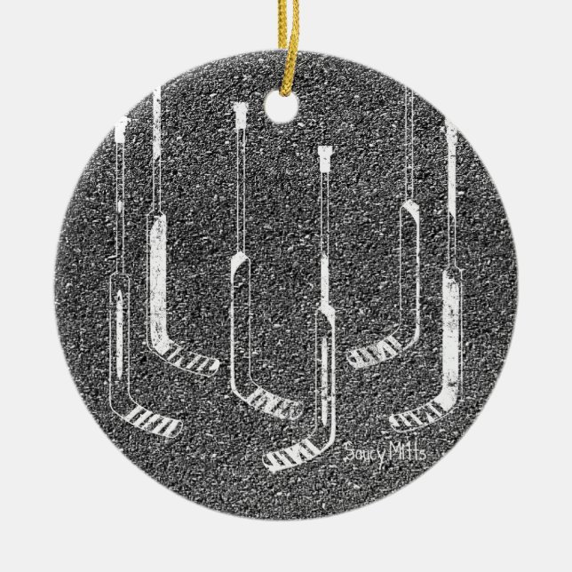 Hockey Goalie Sticks Ceramic Ornament (Front)
