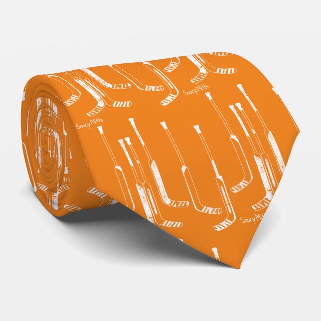 Hockey Goalie Sticks Orange Neck Tie (Rolled)