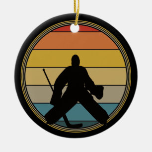 Hockey Goalie Sunset Silhouette Ceramic Ornament