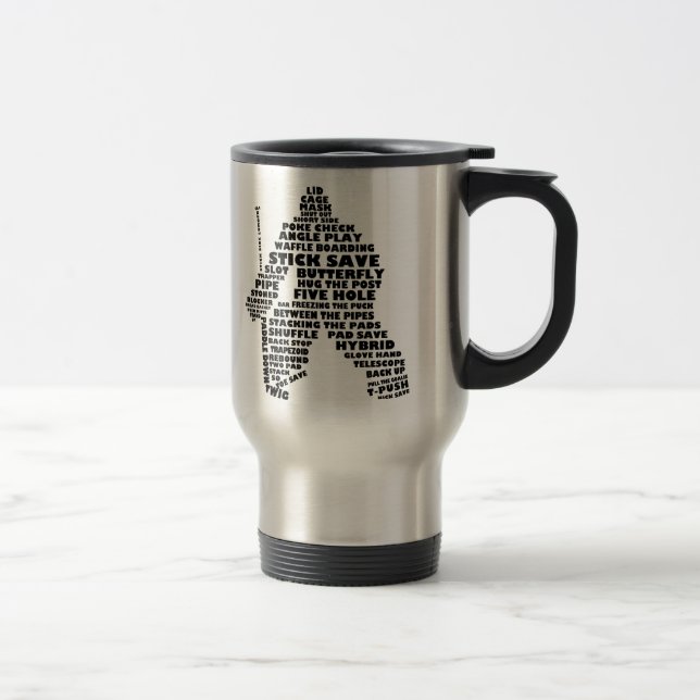 Hockey Goalie Text Art Travel Mug (Right)