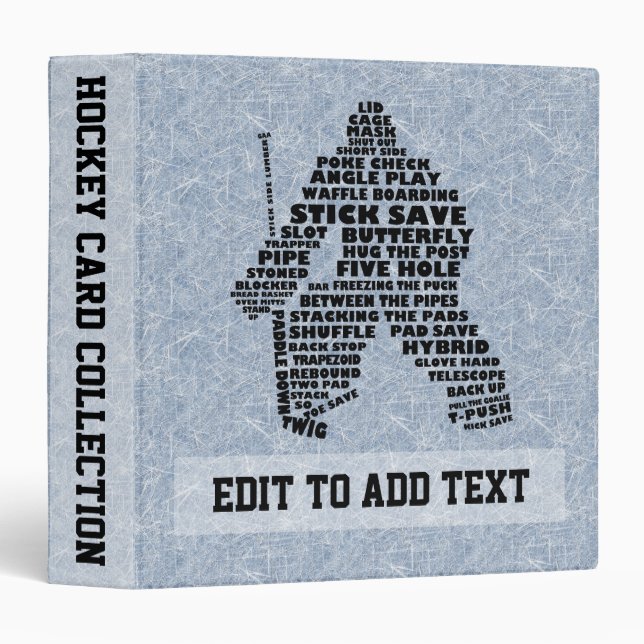 Hockey Goalie Typography Card Album, Customizable Binder (Front/Spine)