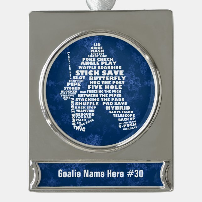 Hockey Goalie Typography Custom Xmas Ornament (Front)
