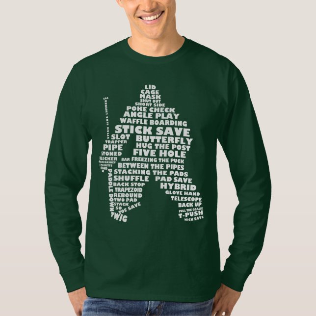 Hockey Goalie Typography Long Sleeved T Shirt (Front)