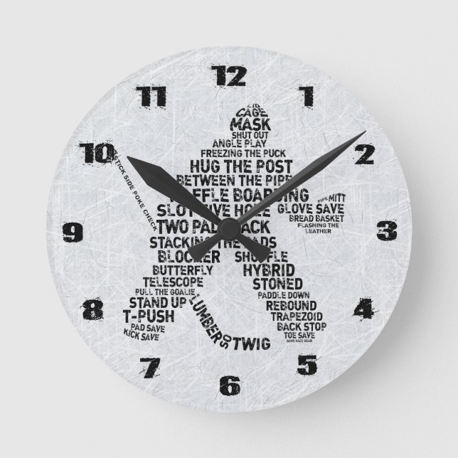 Hockey Goalie Typography Wall Clock (Front)