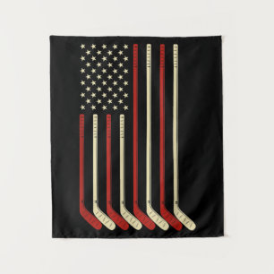 Hockey Goalie USA Flag Hockey Stick Ice Hockey Tapestry