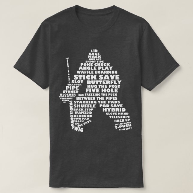 Hockey Goalie Word Art, With Name & Number T-Shirt (Design Front)