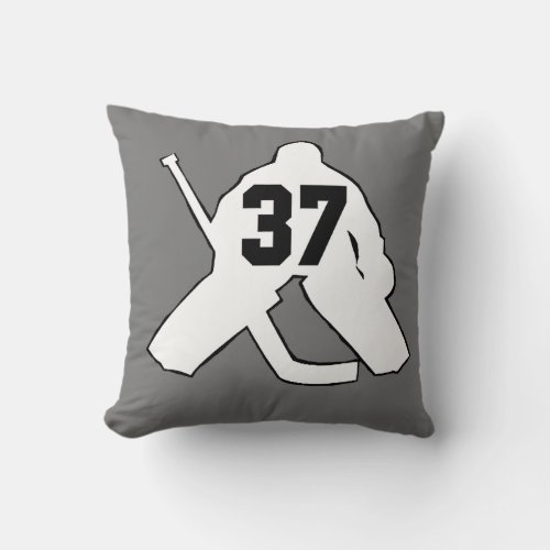 Hockey Goalie YOUR Number 37 Men Women Boys Girls Throw Pillow