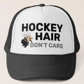 Hockey Hair Don't Care Black Hair Trucker Hat
