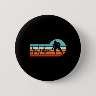 Hockey Heartbeat Retro Ice Hockey Player Men Boys  Button