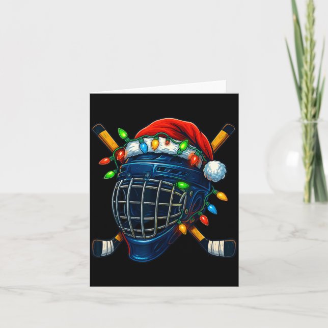 Hockey Helmet Christmas Lights Santa Hat Design Xm Card (Front)