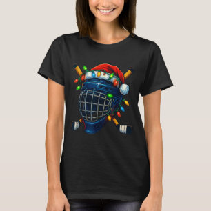 Hockey Helmet Christmas Lights Santa Hat Design Xm T-Shirt