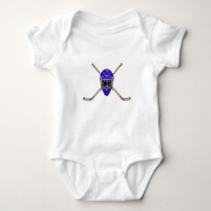 Hockey Helmet & Cross Sticks Blue Baby Bodysuit
