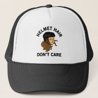 Hockey Helmet Hair Don't Care Brunette Trucker Hat