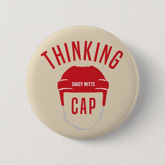 Hockey Helmet Thinking Cap Flair Funny Button (Front)