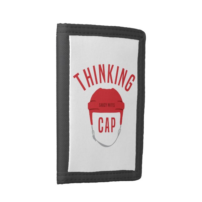 Hockey Helmet Thinking Cap red Trifold Wallet (Side)