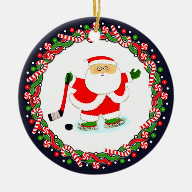 Hockey Holiday Gift Ceramic Ornament (Front)