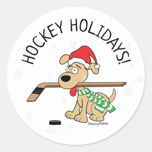 Hockey Holidays Hockey Dog Christmas Classic Round Sticker