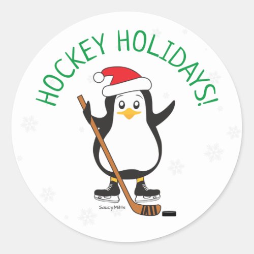 Hockey Holidays Hockey Penguin Christmas Classic Round Sticker