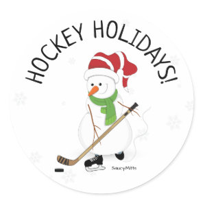 Hockey Holidays Hockey Snowman Christmas Classic R Round Sticker