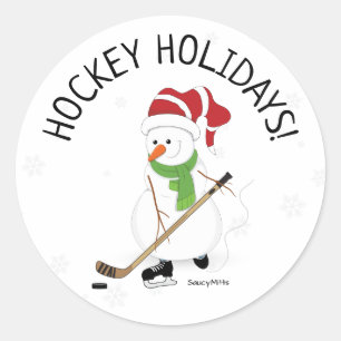 Hockey Holidays Hockey Snowman Christmas Classic R Round Sticker