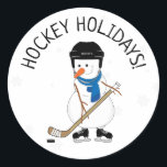 Hockey Holidays Hockey Snowman Christmas Classic Round Sticker<br><div class="desc">Hockey Holidays Hockey snowman christmas sticker</div>