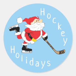 Hockey Holidays Santa Skating Christmas Classic Round Sticker