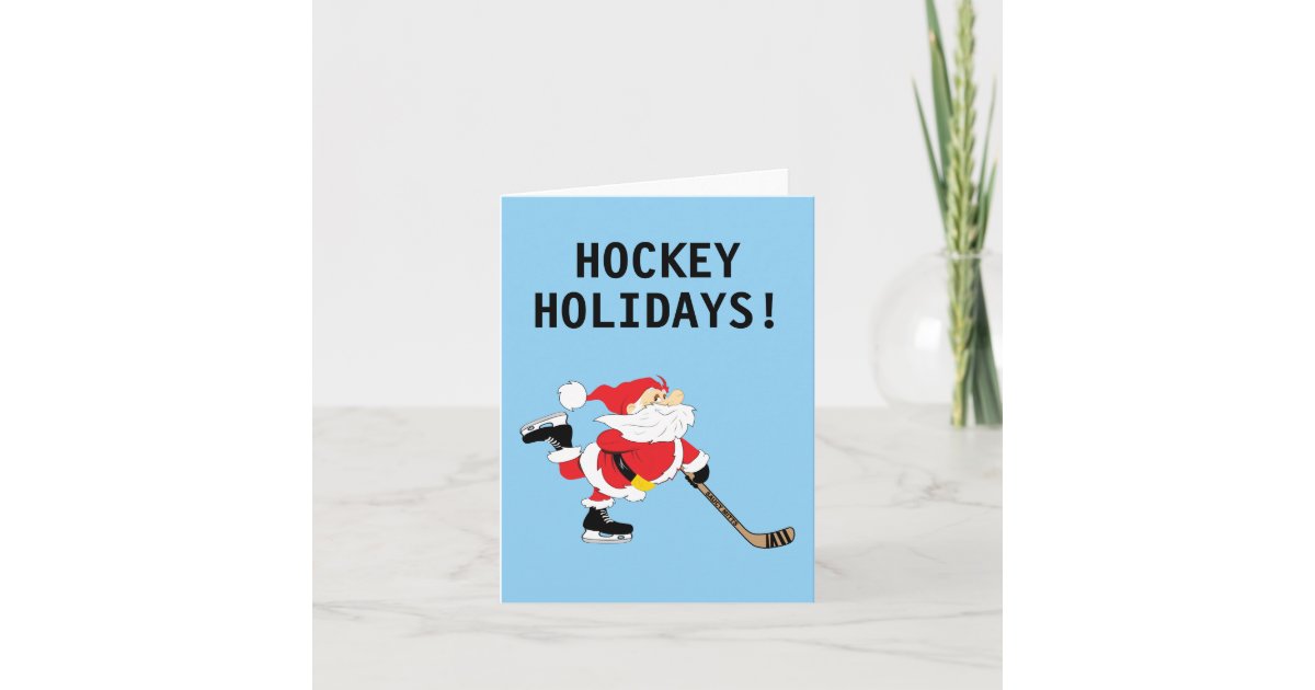 Hockey Holidays Santa Skating Christmas Holiday Card | Zazzle