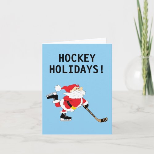 Hockey Holidays Santa Skating Christmas Holiday Card