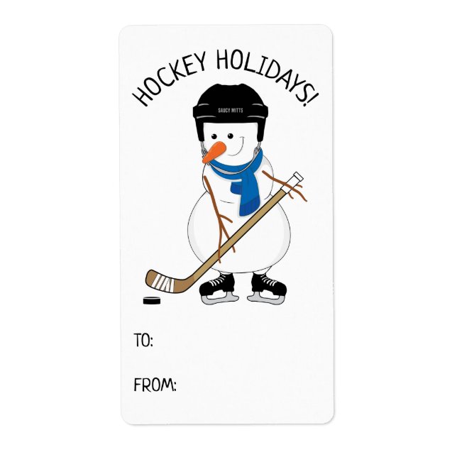 Hockey Holidays Snowman Gift Tag Labels Sticker (Front)