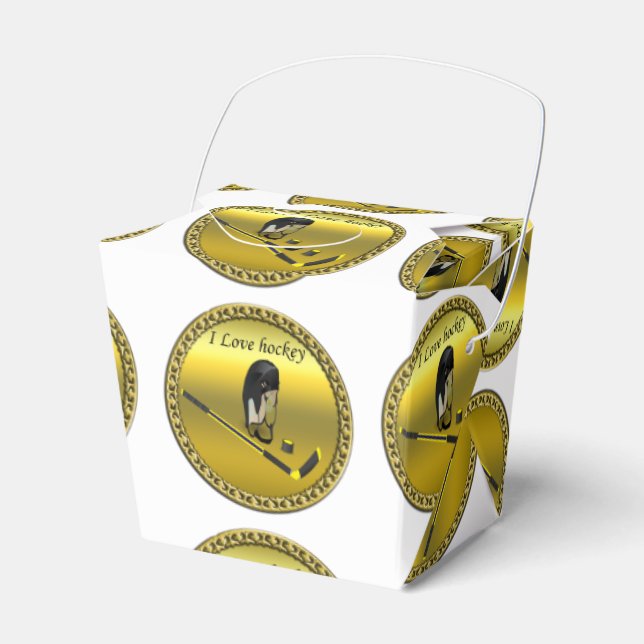 Hockey I Love custom design with stick and helmet Favor Boxes (Front Side)