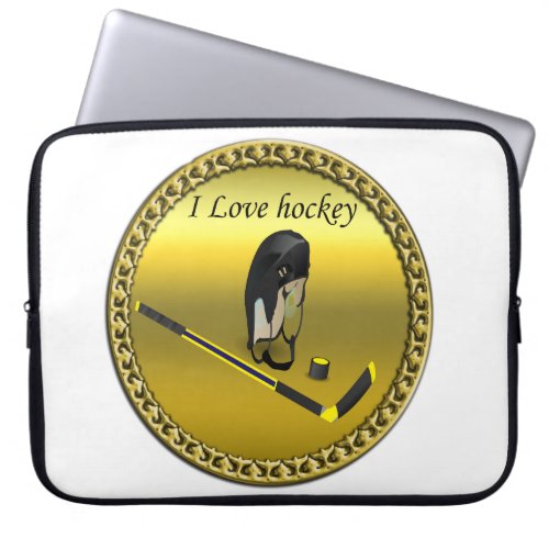 Hockey I Love custom design with stick and helmet Laptop Sleeve