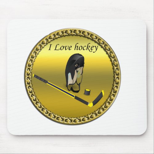 Hockey I Love custom design with stick and helmet Mouse Pad