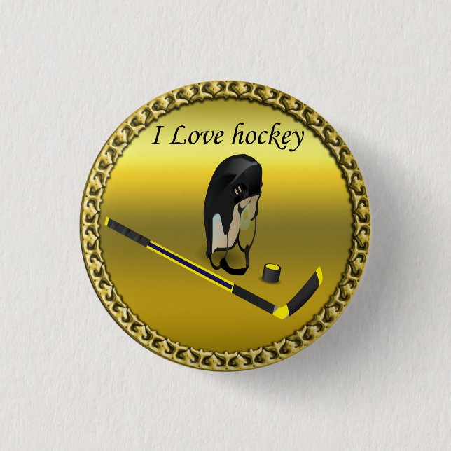 Hockey I Love custom design with stick and helmet Pinback Button (Front)