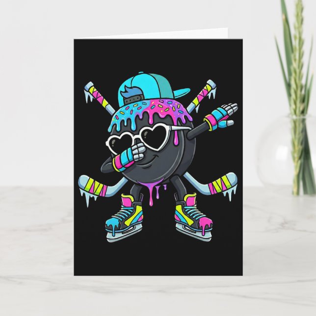 Hockey Ice Cream Drip Dabbing Puck Stakes Sprinkle Card (Front)