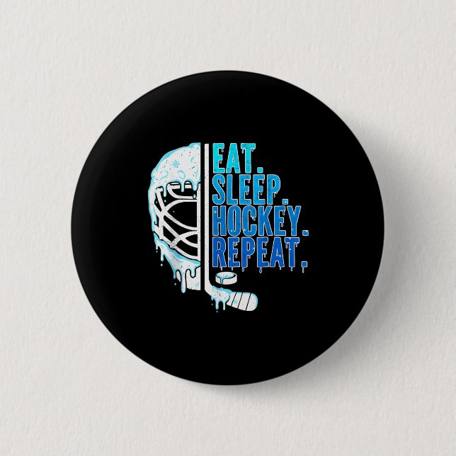 Hockey Ice Cream Drip Eat Sleep Hockey Repeat Boys Button (Front)