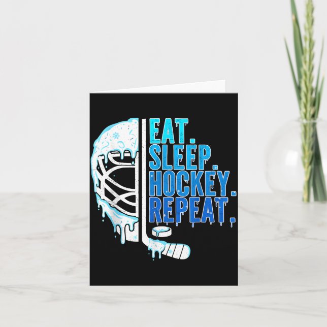 Hockey Ice Cream Drip Eat Sleep Hockey Repeat Boys Card (Front)