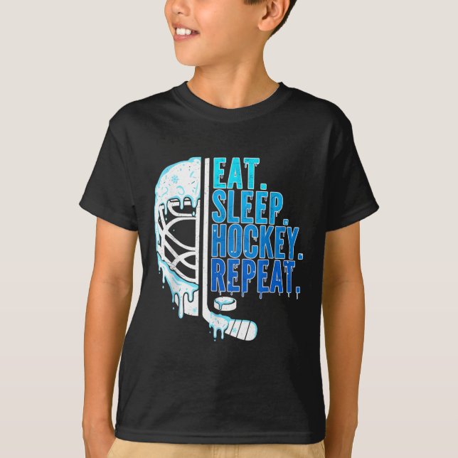 Hockey Ice Cream Drip Eat Sleep Hockey Repeat Boys T-Shirt (Front)